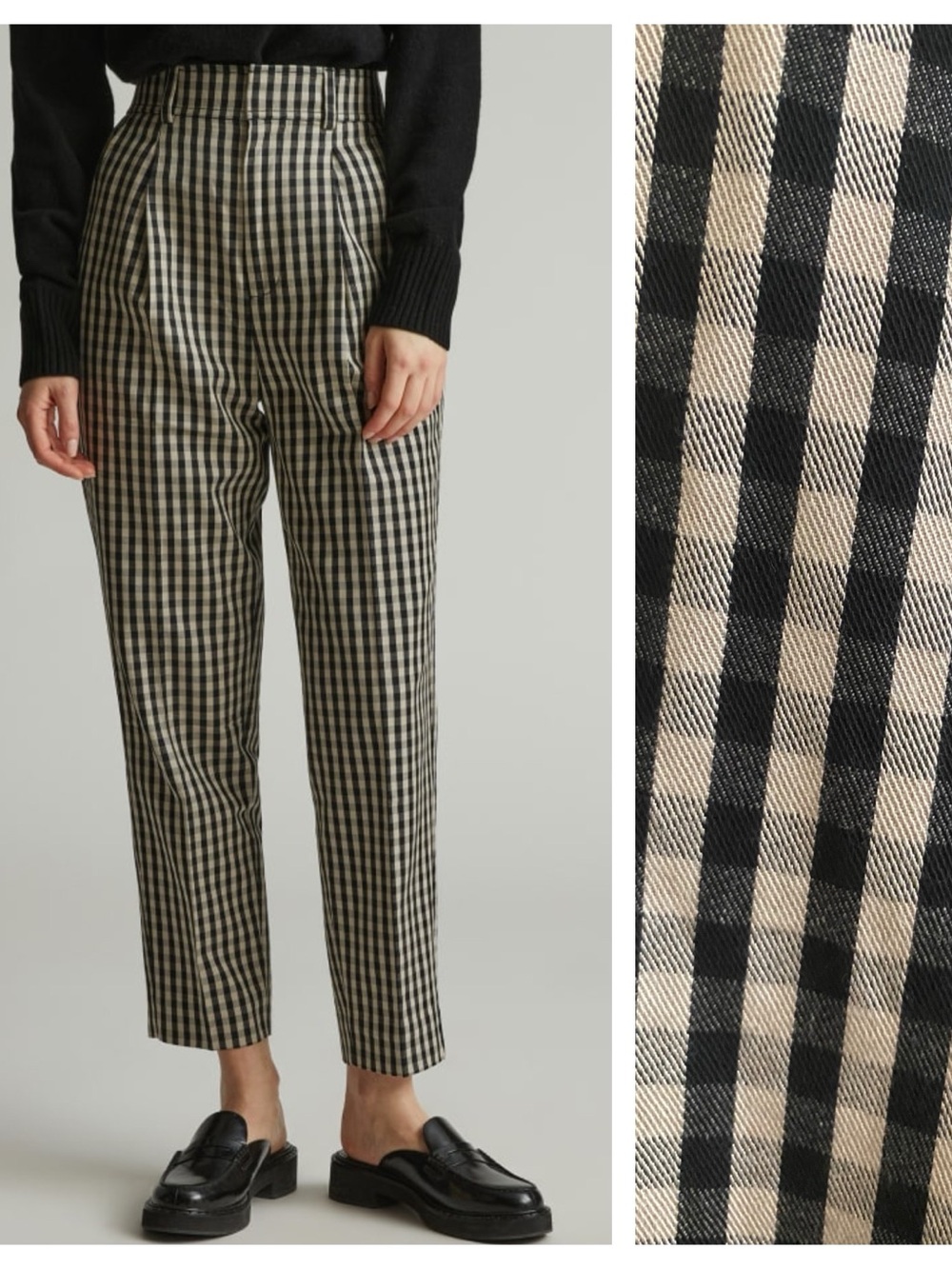 Everlane Way-High Drape Pant Black Cream Gingham Plaid 00